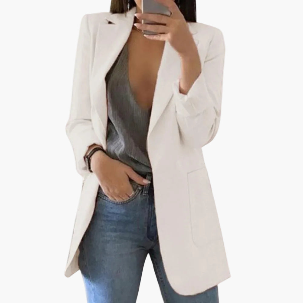 Dam Blazer Lång Modell – Elegant Kavaj för Arbete och Fritid