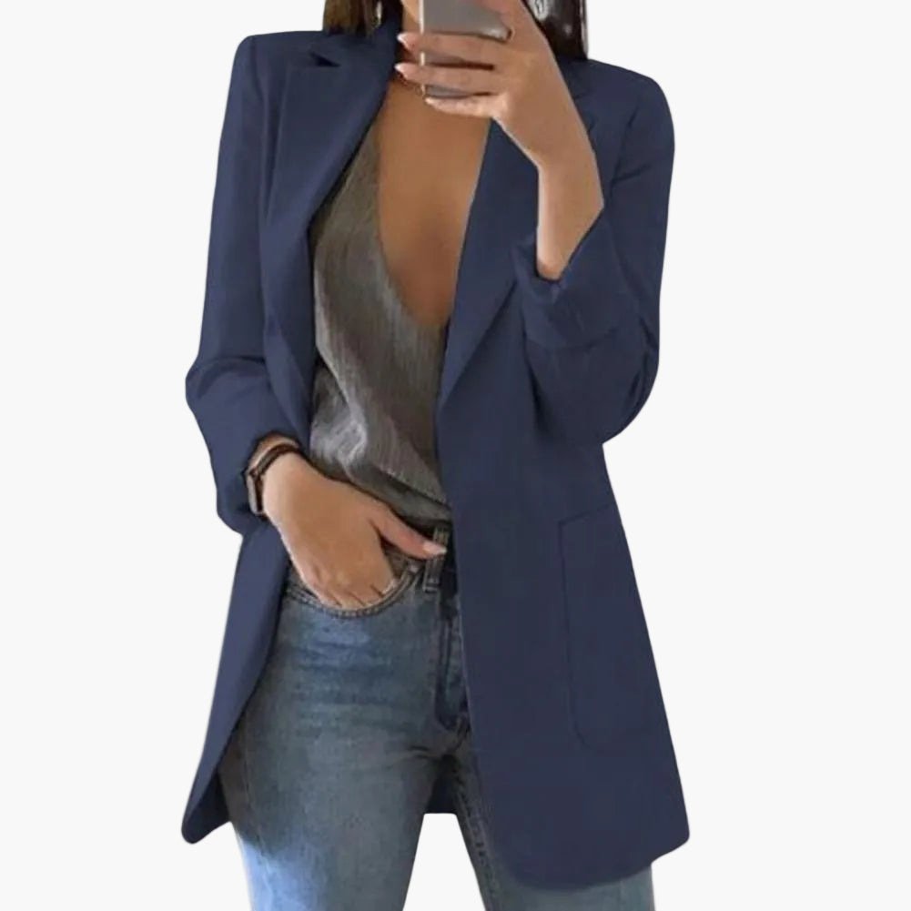 Dam Blazer Lång Modell – Elegant Kavaj för Arbete och Fritid