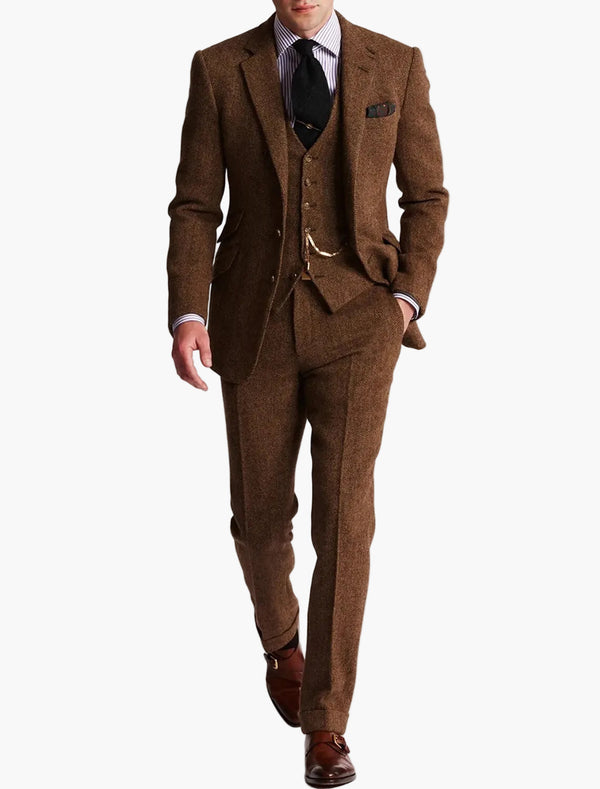Herr Tweed Kostym Tredelad – Klassisk Elegant Kostym för Bröllop och Fest
