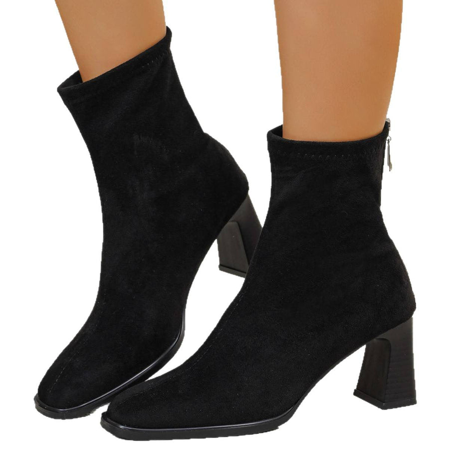 Damankelboots med blockklack och dragkedja bak, brun eller svart