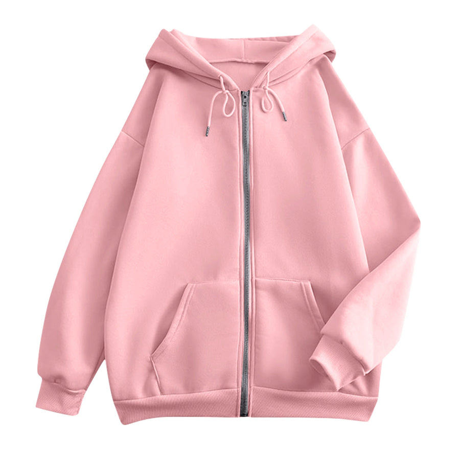 Dragkedjeförsedd Hoodie med Fickor, Avslappnad Passform för Damer