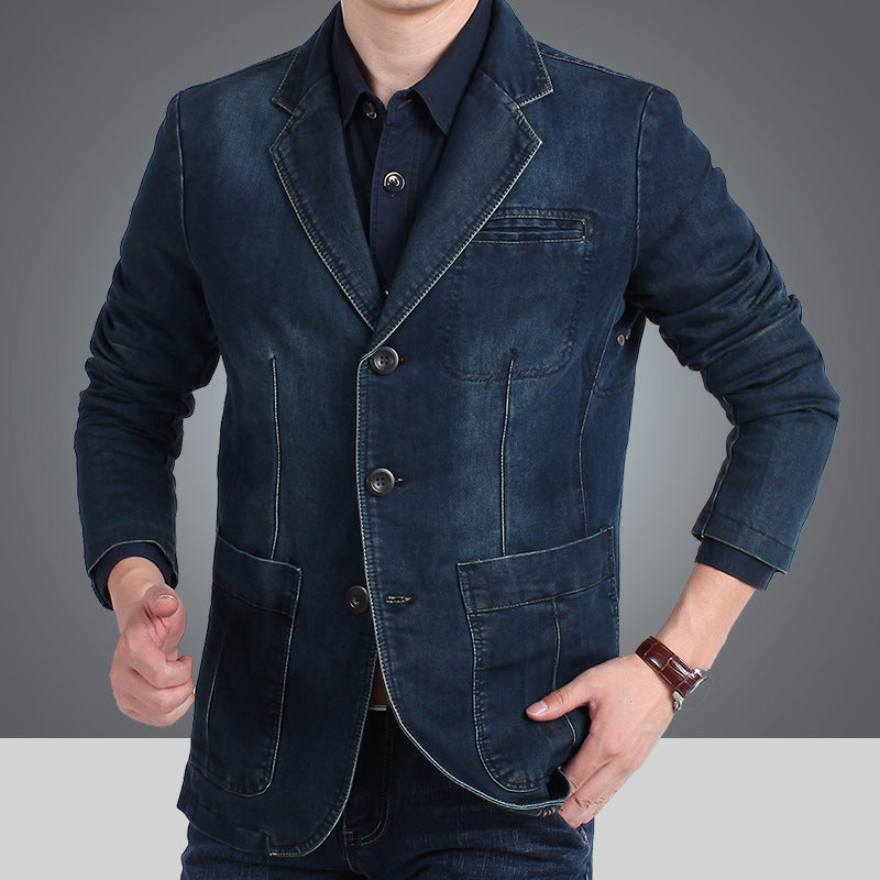 Herr Jeansblazer Denimjacka Blå Med Knappar