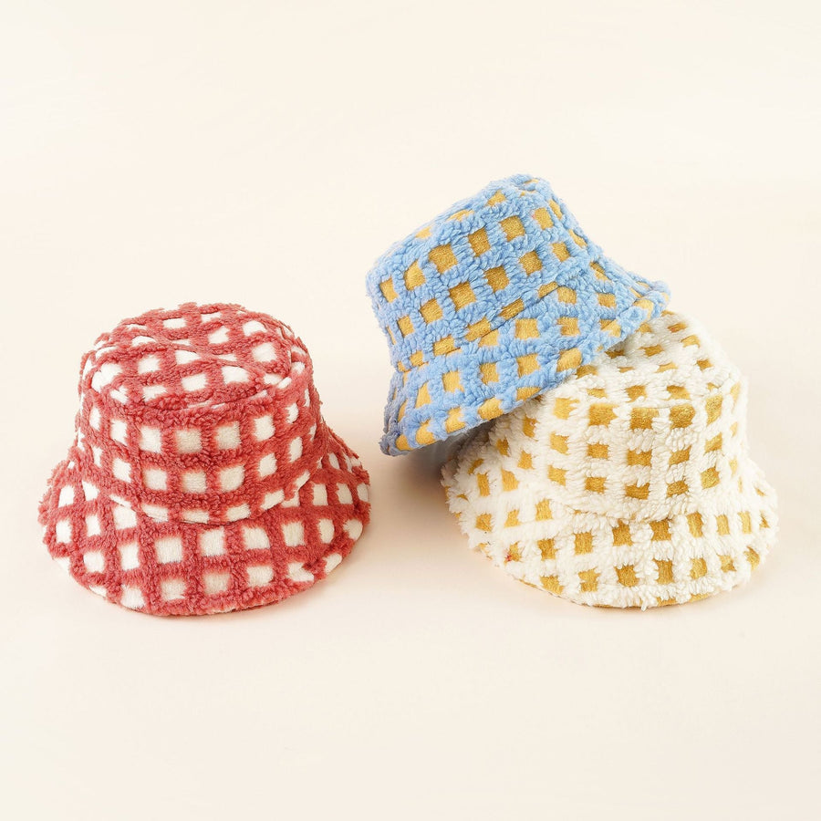 Rutig Teddy Fiskerhatt Mjuk Fuskpäls Bucket Hatt