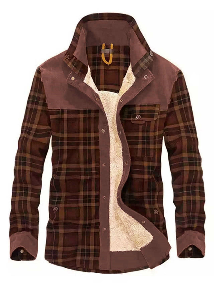 Rutig Vinterjacka med Teddyfoder, Fodrad Skjortjacka för Herr