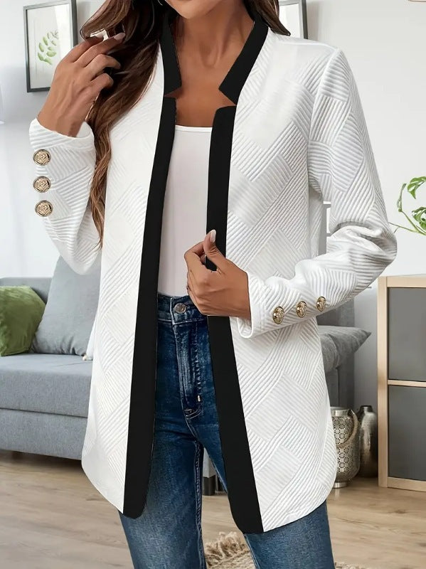 Elegant Lång Blazer Dam Jacka med Guldfärgade Knappar