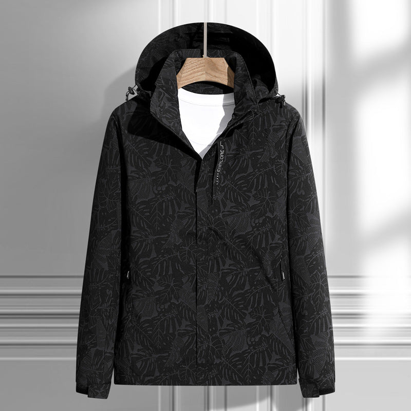 Lättviktsjacka med Huva och Lövmönster, Unisex