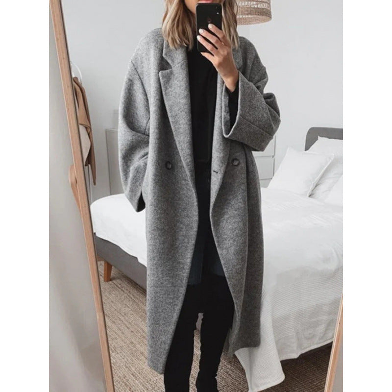 Grå Långkappa med Slag Dubbelknäppt Casual Stil