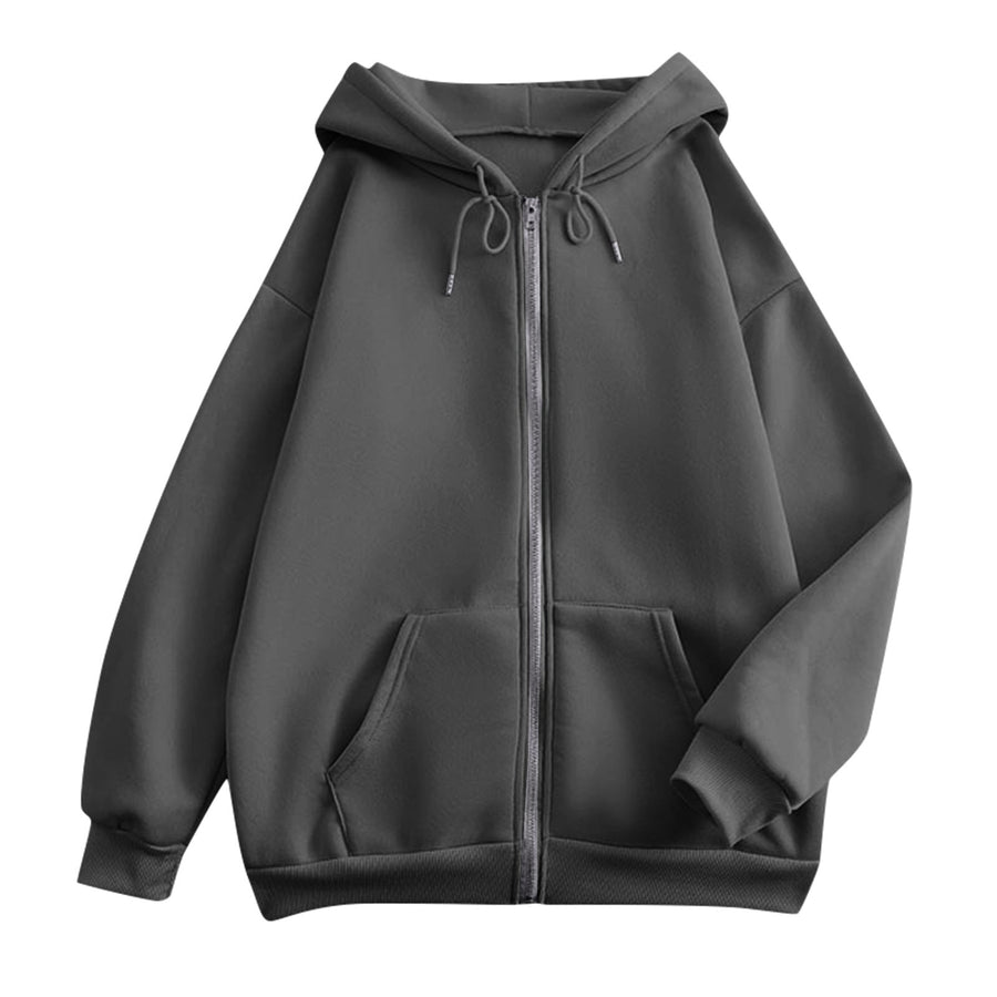 Dragkedjeförsedd Hoodie med Fickor, Avslappnad Passform för Damer