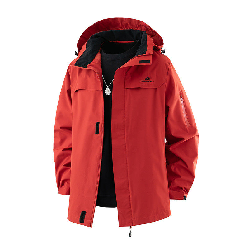 Unisex Outdoorjacka med Huva och Dragkedjor i Rött