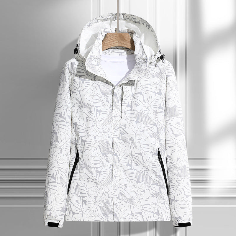 Lättviktsjacka med Huva och Lövmönster, Unisex