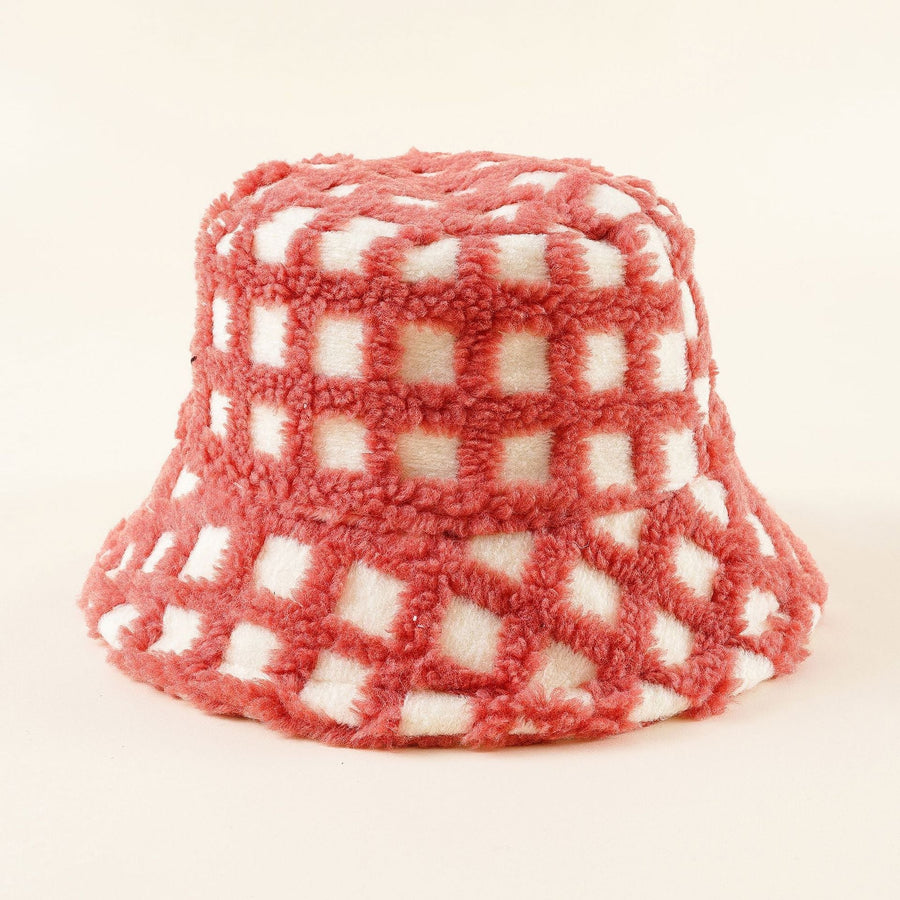 Rutig Teddy Fiskerhatt Mjuk Fuskpäls Bucket Hatt