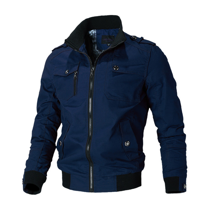 Herrjacka bomberstil med ståkrage och fickor, beige