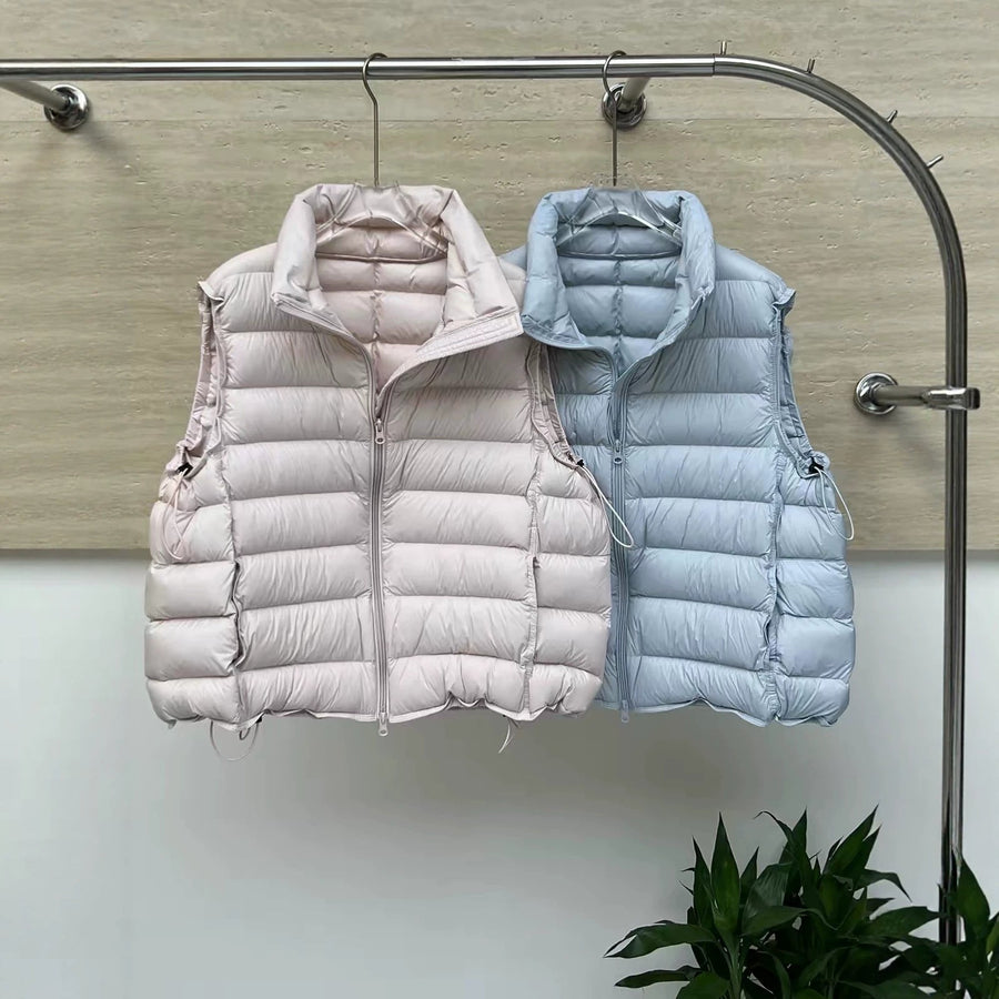 Unisex Pufferväst med Ståkrage och Dragkedja, Vadderad