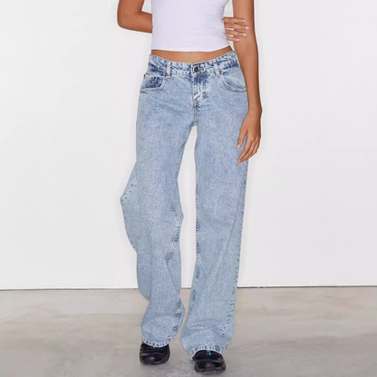 Audrey – Högmidjade Stretchiga Jeans med Snöflingemönster