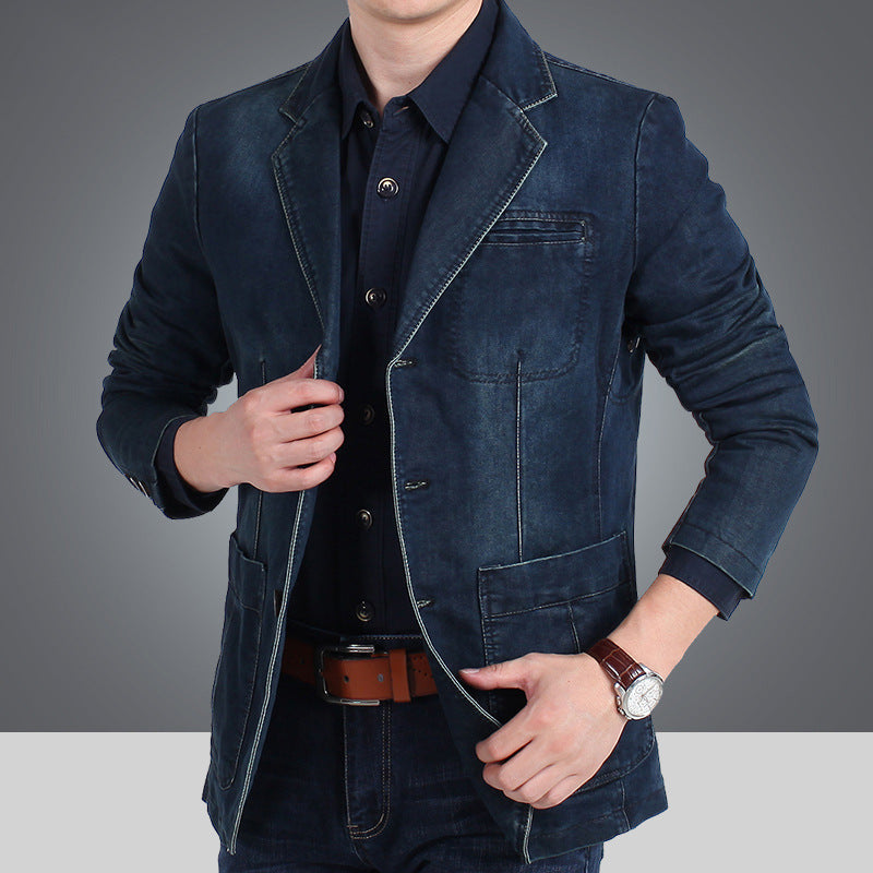 Herr Jeansblazer Denimjacka Blå Med Knappar