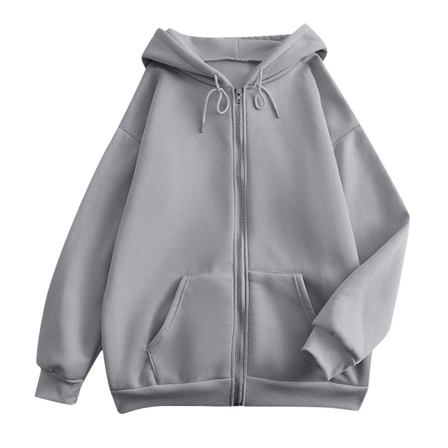 Dragkedjeförsedd Hoodie med Fickor, Avslappnad Passform för Damer