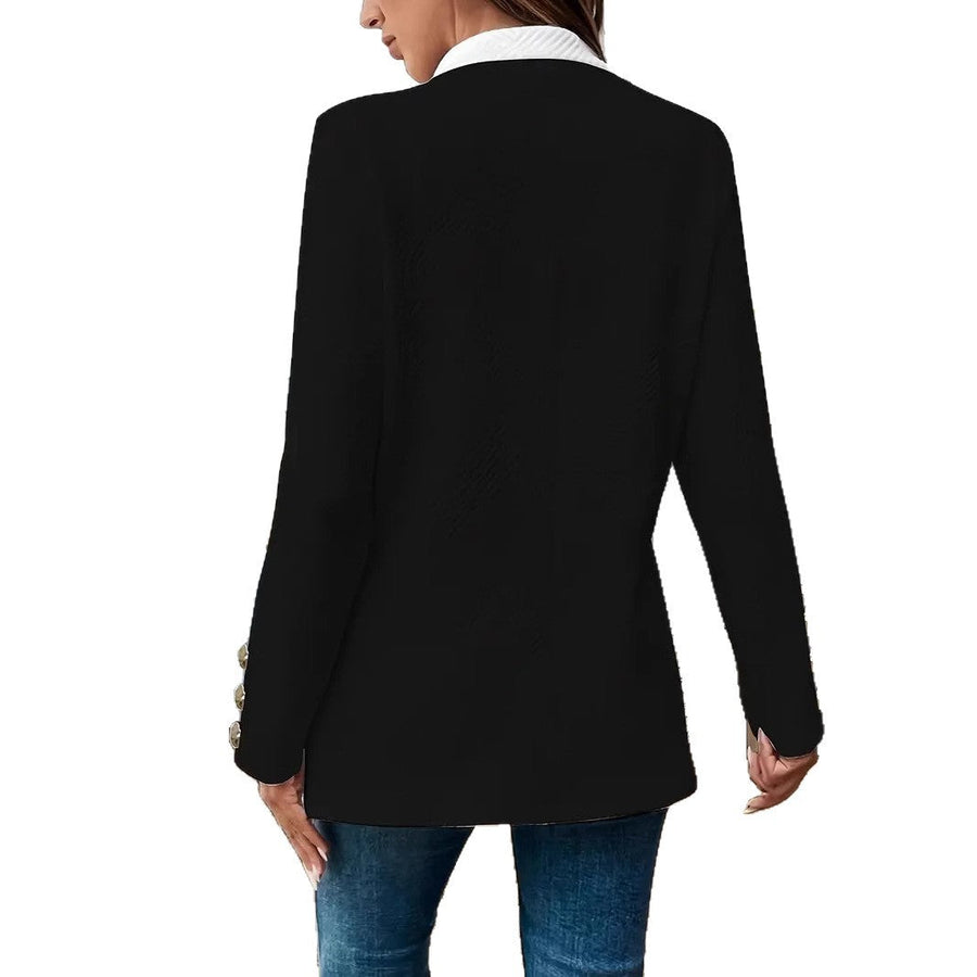 Elegant Lång Blazer Dam Jacka med Guldfärgade Knappar