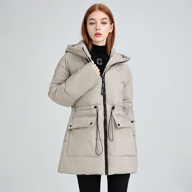Varm Vinterjacka med Huva och Dragsko, Dam, Grå/Svart, Vadderad