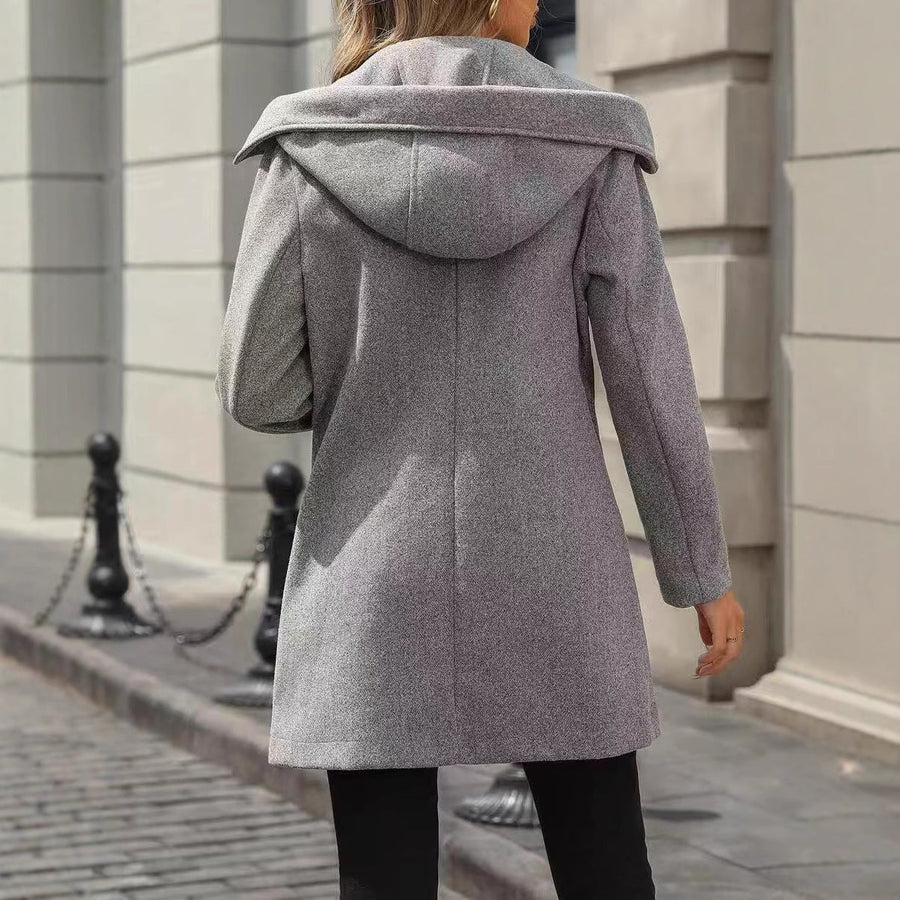 Damkappa med Huva och Dubbelknäppning, Långärmad