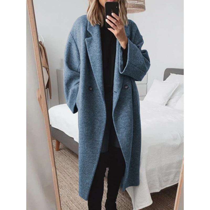 Grå Långkappa med Slag Dubbelknäppt Casual Stil