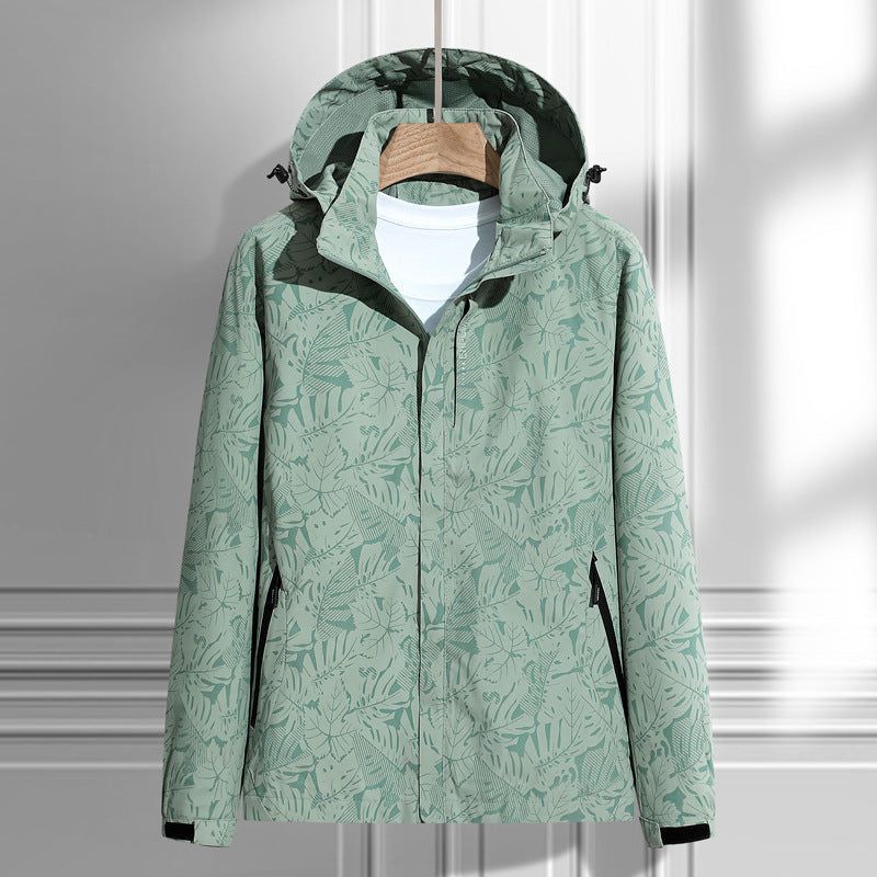 Lättviktsjacka med Huva och Lövmönster, Unisex