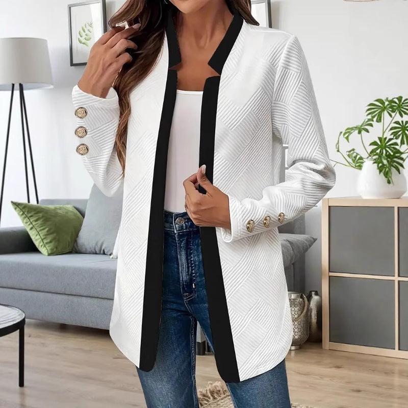 Elegant Lång Blazer Dam Jacka med Guldfärgade Knappar