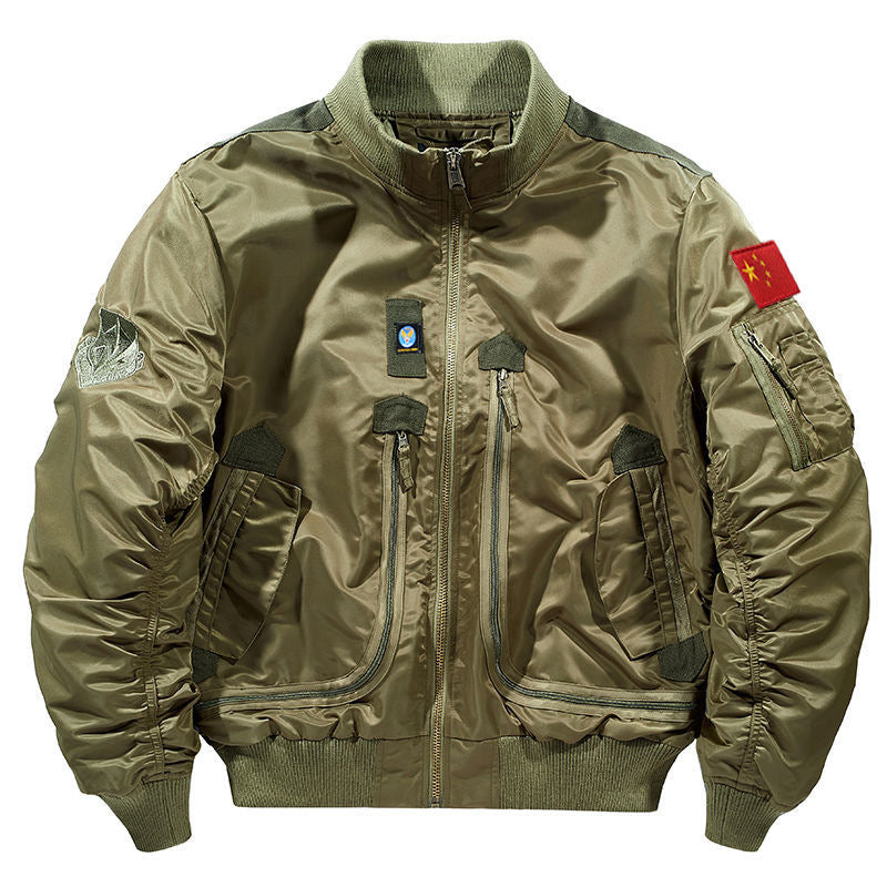 Bomberjacka Herr Militärstil Glansigt Material Fickor Ribbade Muddar Krage