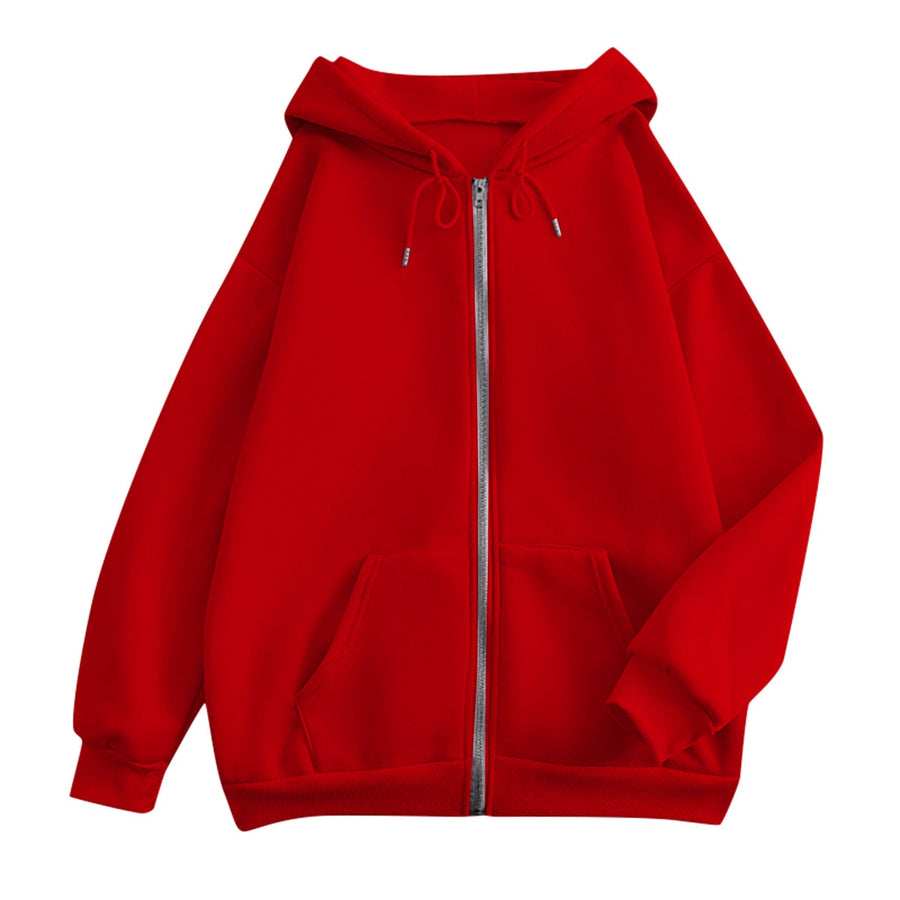 Dragkedjeförsedd Hoodie med Fickor, Avslappnad Passform för Damer