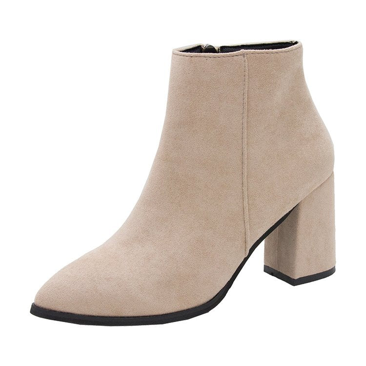 Ankelboots Dam Hög Klack Spetsig Tå Dragkedja Beige