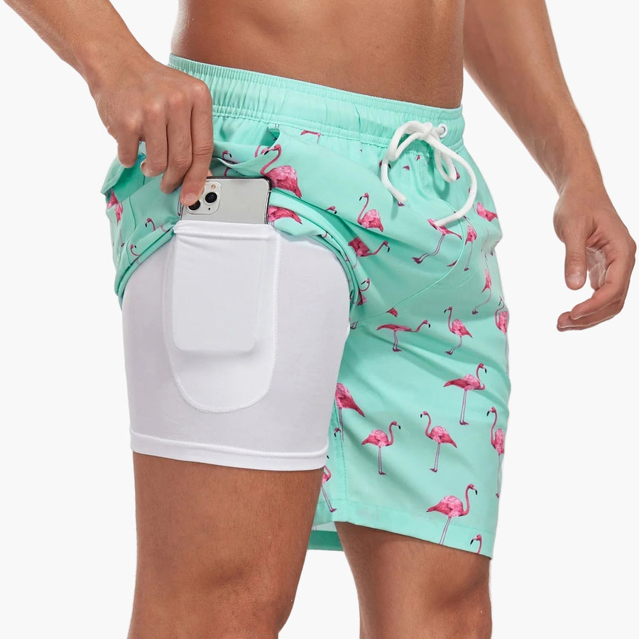 Herrarnas badshorts med innerbyxa – Snabbtorkande, sportig strandstil för aktiva dagar