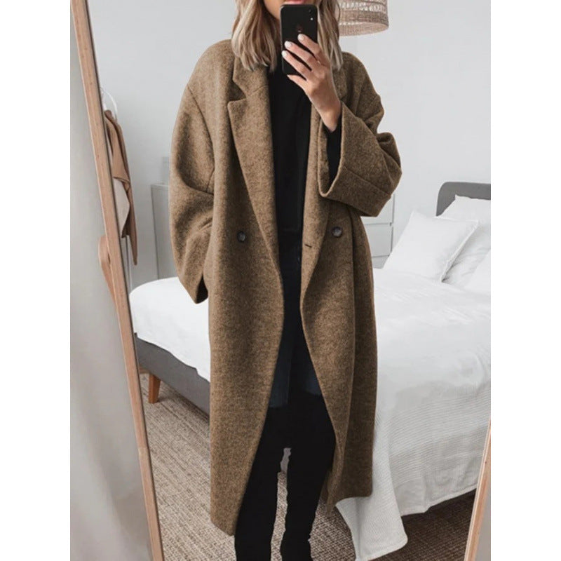 Grå Långkappa med Slag Dubbelknäppt Casual Stil