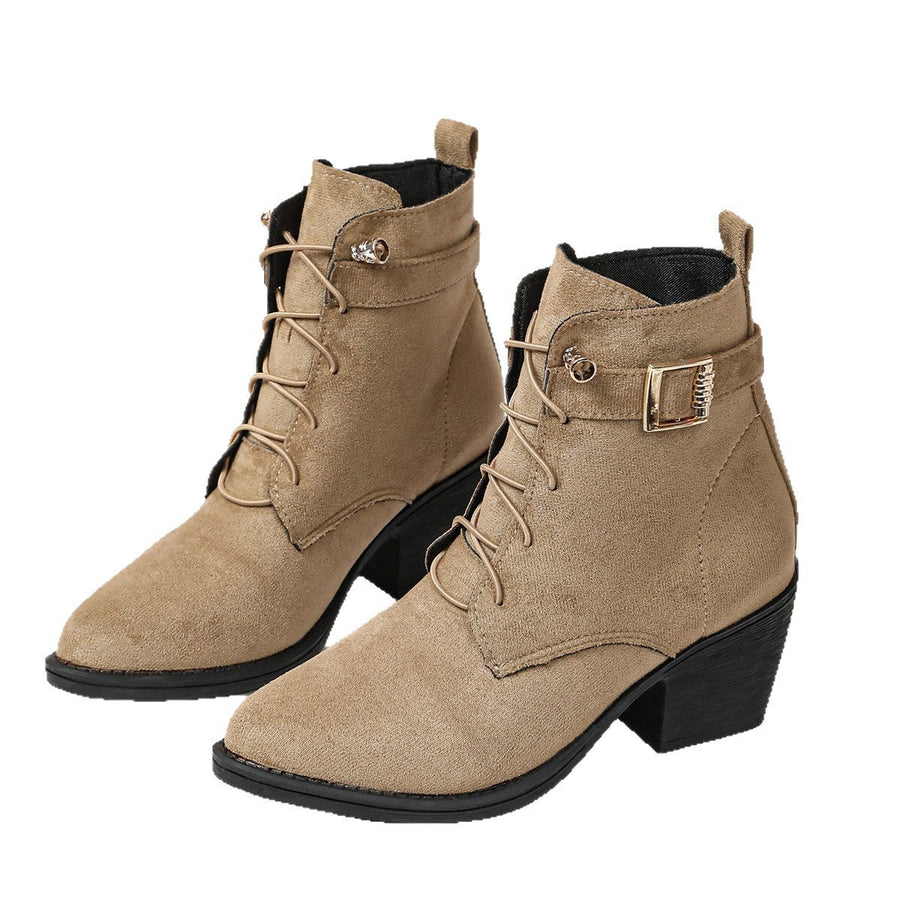 Ankelkängor med Snörning och Klack för Kvinnor, Beige