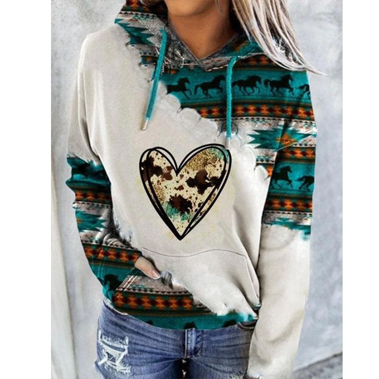 Hoodie med Aztekinspirerat Mönster och Fickor