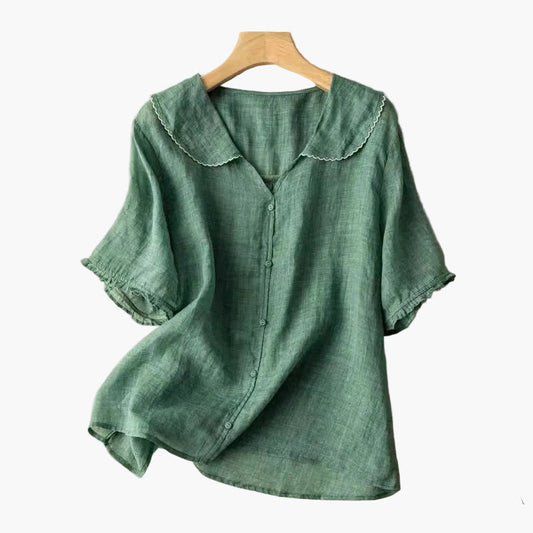 Dam Blus med Vintagekrage och Avslappnad Passform – Perfekt för Vardag och Arbete