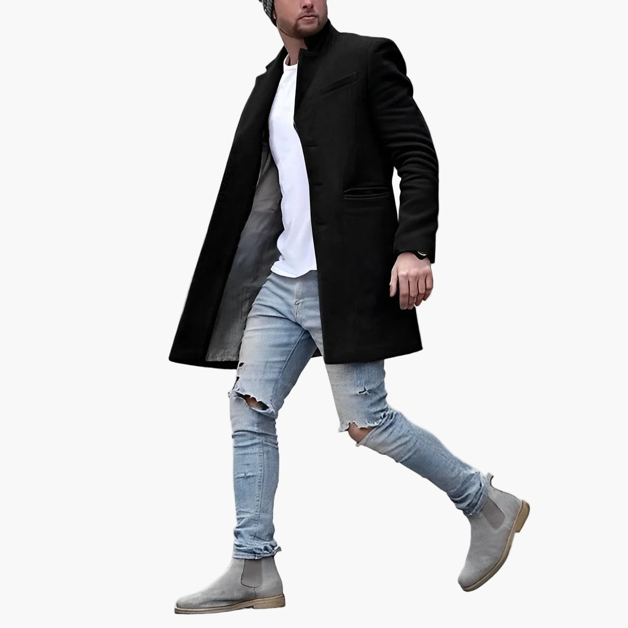 Herrrock Modern Stil – Elegant Lång Kappa för Vardag och Fest