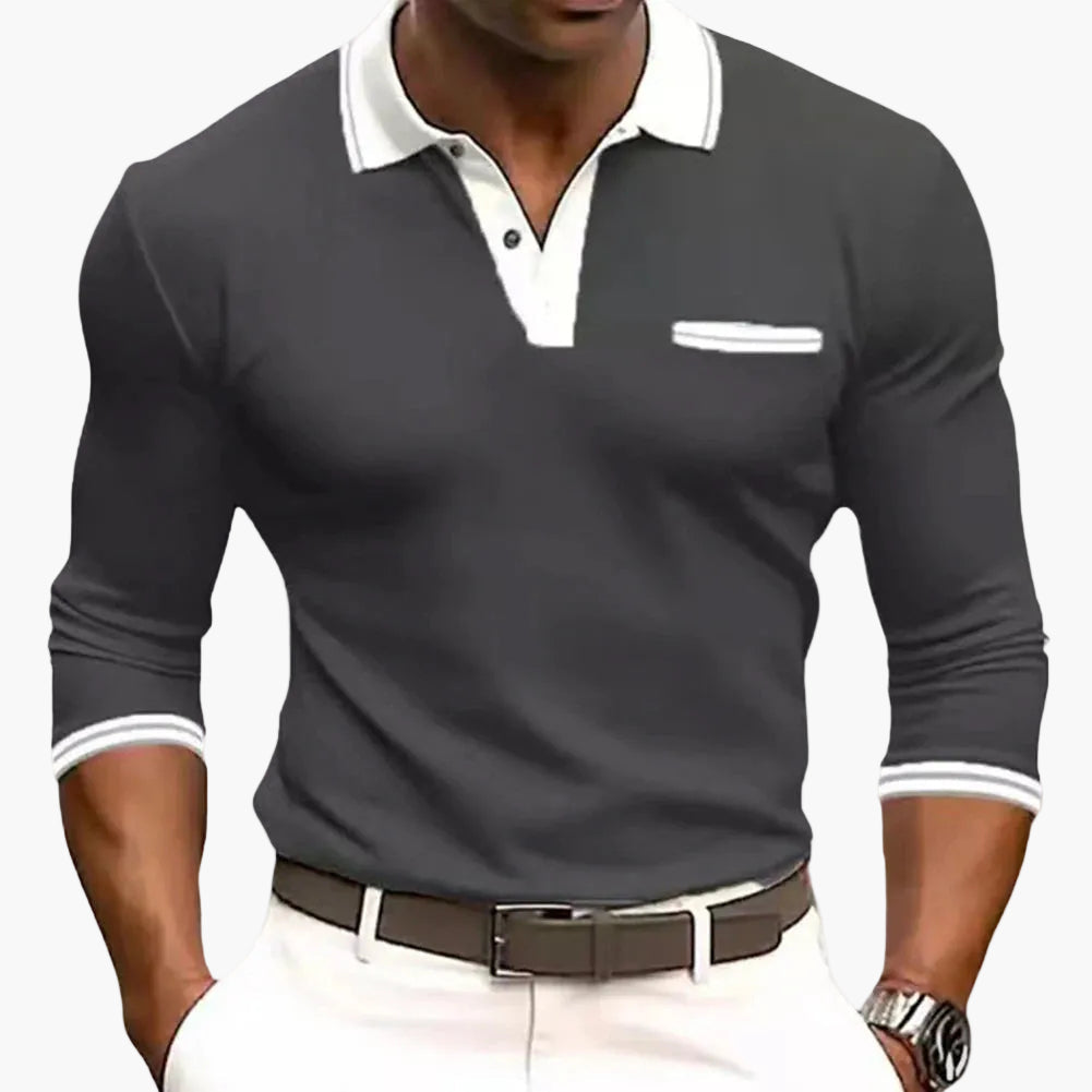 Herr Pikétröja Slim Fit med Kontrastdetaljer – Modern Stil för Arbete och Fritid