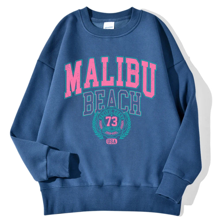 Mjuk Sweatshirt med Tryck Rundhalsad Långärmad