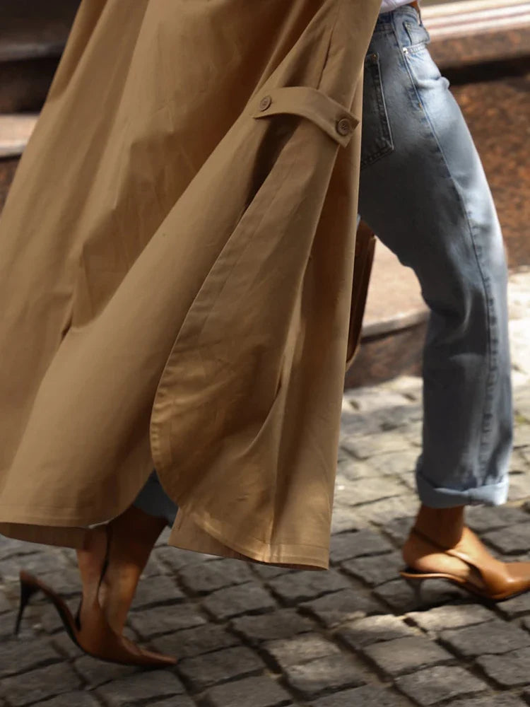 Dam Trenchcoat Oversize Lång Puffärm Utställd Passform