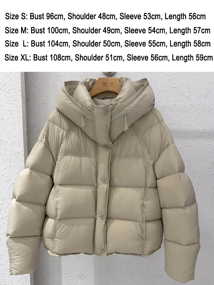 Kvinnors vadderad jacka med huva, beige pufferjacka