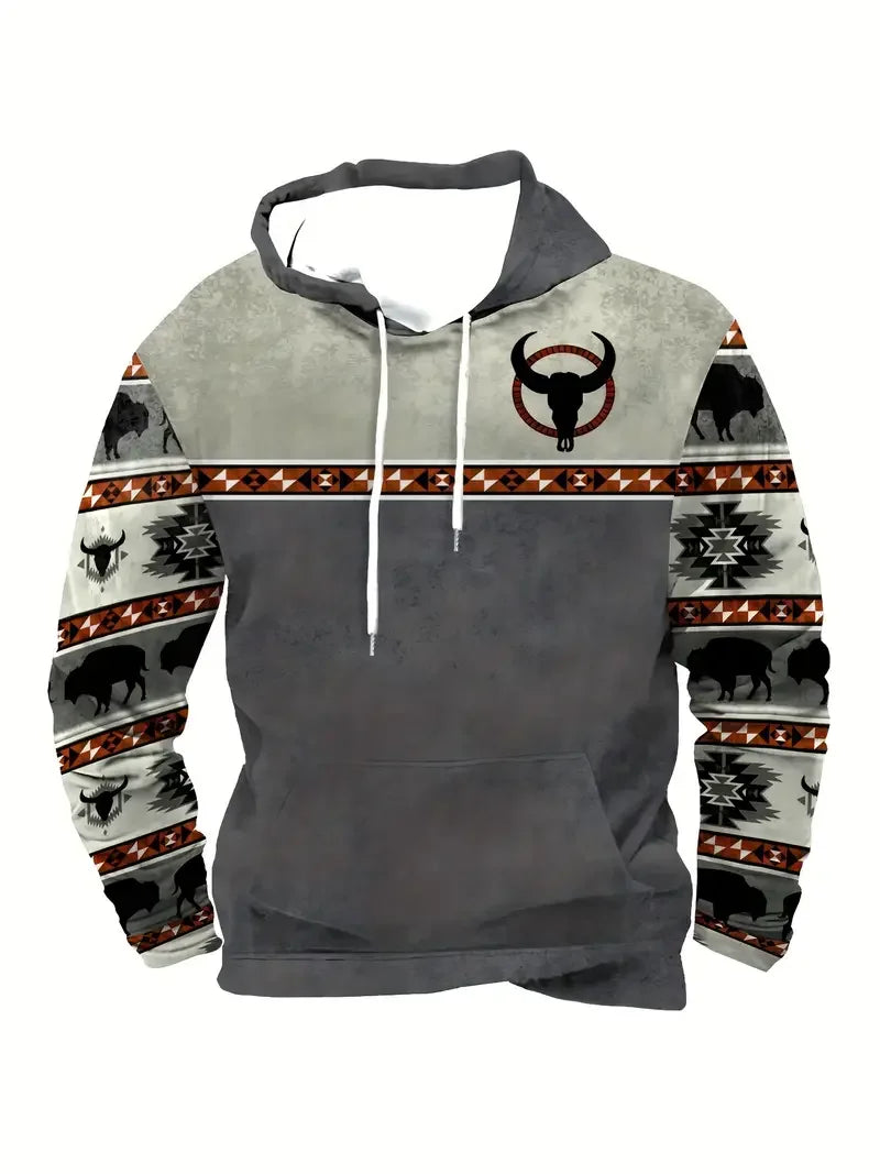 Unisex Hoodie med Djurmönster och Etniskt Tryck