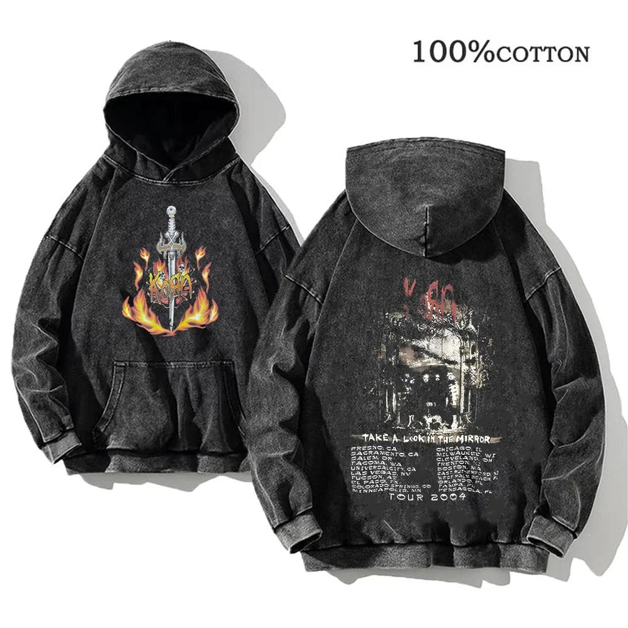 Unisex Huvtröja Oversize Grå Med Tryck och Känguruficka