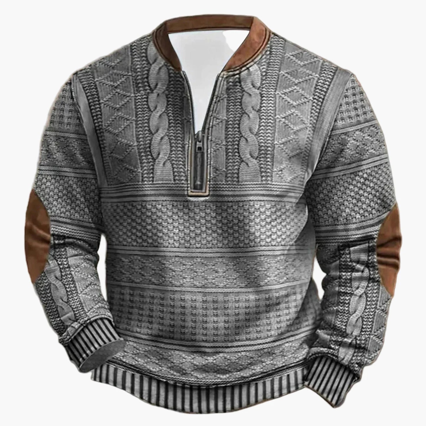 Herrtröja med halv dragkedja – Stickad Look, Retro Casual för Utomhusbruk