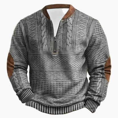 Herrtröja med halv dragkedja – Stickad Look, Retro Casual för Utomhusbruk