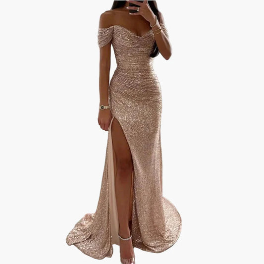 Damklänning Off-Shoulder Elegant Festklänning med Slits för Kväll & Bal
