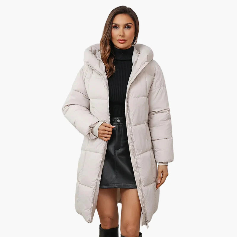 Dam Vinterjacka Lång Puffer Varm Parkas med Huva – Trendig och Funktionell Ytterplagg för Kallt Väder