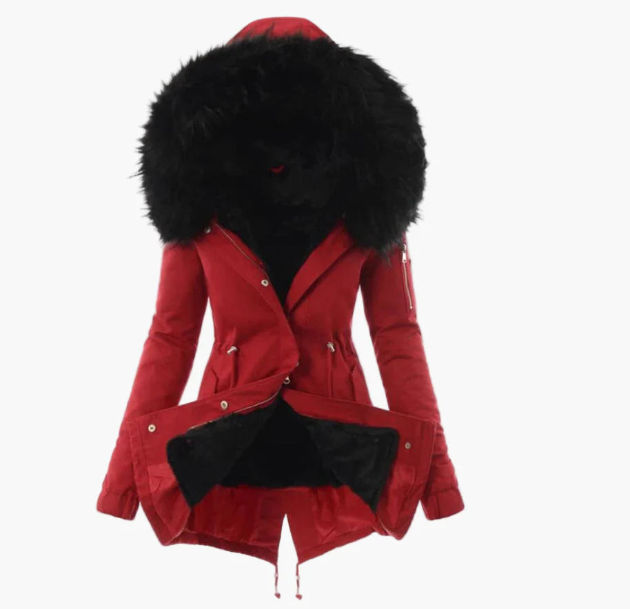 Dam Vinterjacka med Fuskpäls Fodrad Kapuschong – Elegant Varm Parkas för Kallt Väder