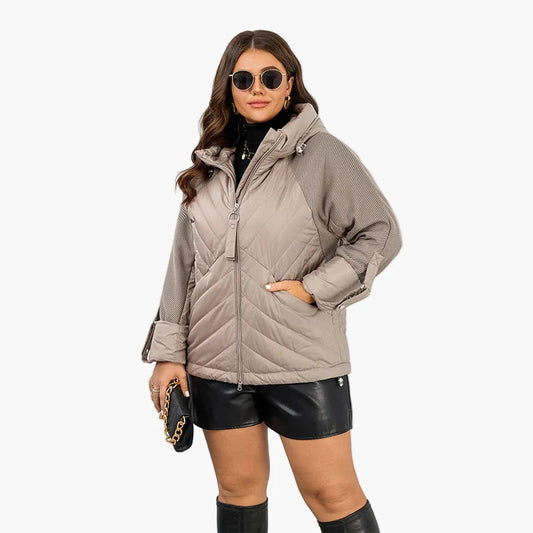 Damjacka quiltad vinter casual elegant plus size med huva