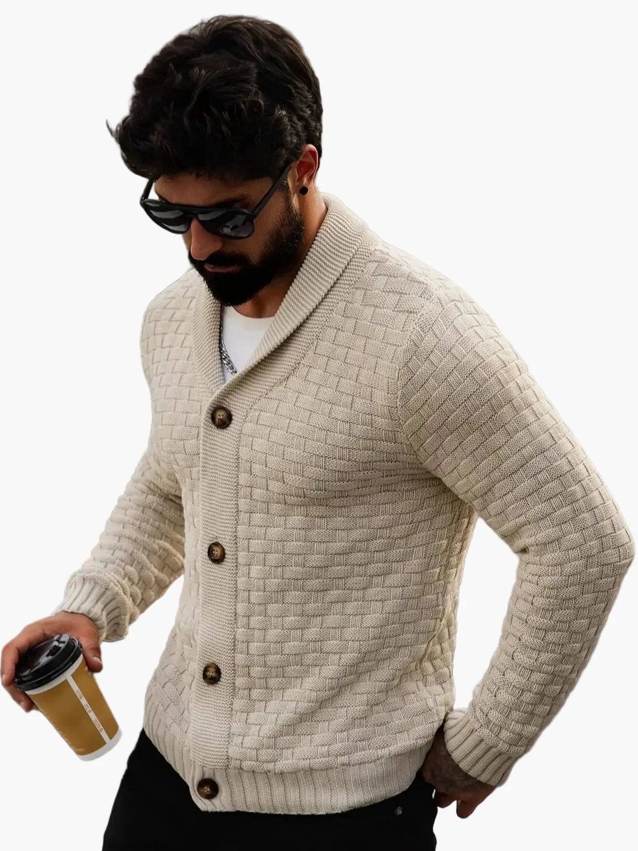 Herrkofta med avslappnad öppen design – stickad vardagskofta för stil och komfort