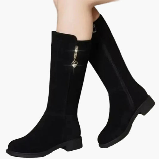Damskor Knähöga Modeboots med Dragkedja och Hjärtdekor – Perfekta för Vinter och Höst