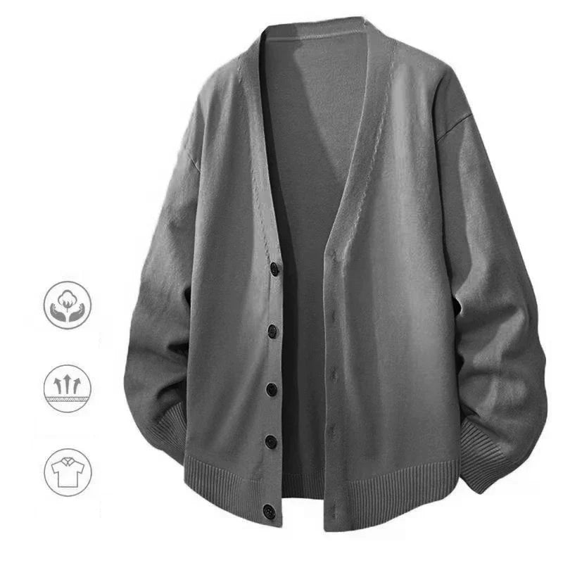 Unisex stickad kofta med V-ringning och knappar